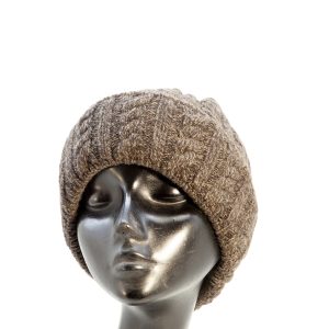 Cuffia in lana e cashmere a treccia, marrone