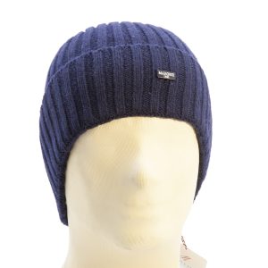 Cuffia in puro cashmere a costa, blu