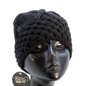 Cuffia in misto lana intrecciata nero