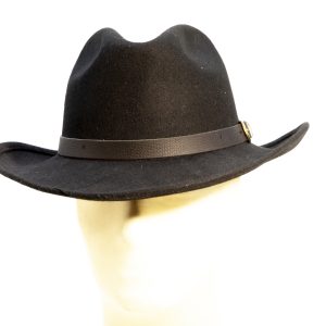 Cappello modello "cow boy" in feltro di lana nero, regolabile