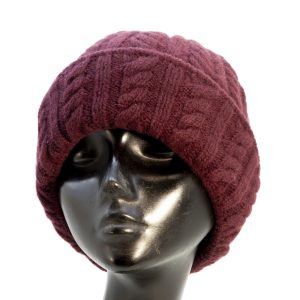 Cuffia in lana e cashmere a treccia, bordeaux