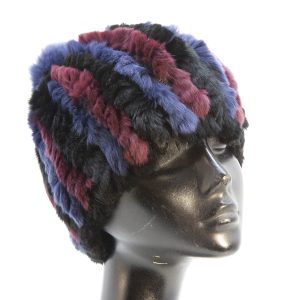 Cuffia elasticizzata in lapin blu e bordeaux