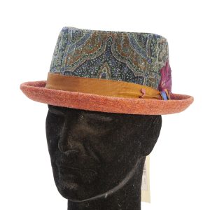 Cappello modello "pork pie" in velluto operato e feltro di lana