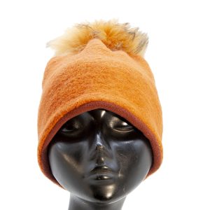 Cuffia in lana cotta arancione foderata pile con pom pom
