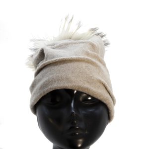 Cuffia in lana foderata pile color naturale