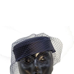 Tocque in organza di seta, con veletta, blu