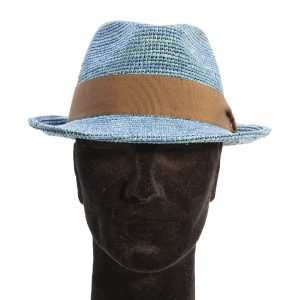 Trilby in rafia al crochet petrolio